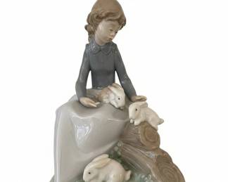 Nao by Lladro Girl with Rabbits Porcelain Figurine