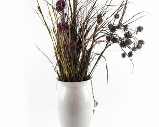 Cream Ceramic Vase with Dried Floral Arrangement Pampas Grass and Pinecones