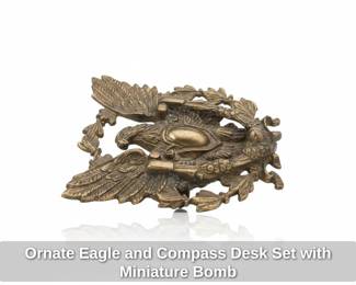 Ornate Eagle and Compass Desk Set with Miniature Bomb second image