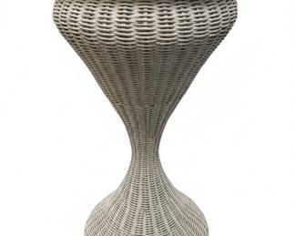Vintage White Wicker Urn Pedestal Plant Stand