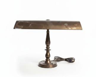 Vintage Brass Bankers Lamp with Green Glass Shade