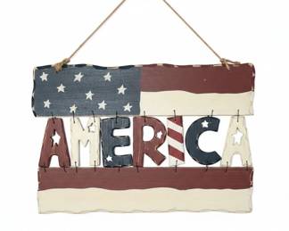 Handmade Wooden AMERICA Sign with Patriotic Flag Design