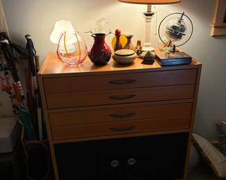 Mid-Century Modern Teak 4-Drawer Dresser with Black Cabinet Doors