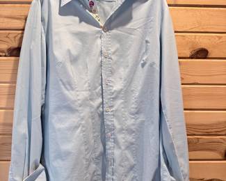 Hans Ubbink Light Blue Button-Down Shirt with Floral Trim