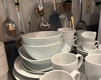 White Ceramic Dinnerware Set with Kitchen Utensils