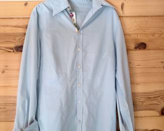 Hans Ubbink Light Blue Button-Up Shirt with Floral Print Accents
