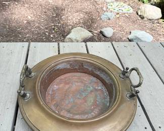 Antique Copper Planter Bowl with Ornate Handles
