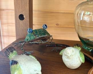 Beaded Frog and Ceramic Bird Set