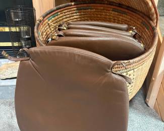 Brown Leather Dining Chair Seat Cushions with Straps
