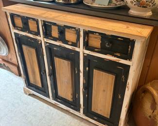 Distressed Black and Natural Wood Buffet Cabinet