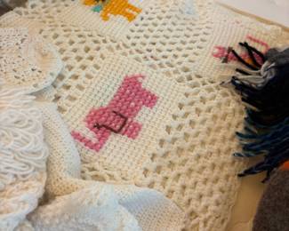 Hand-Crocheted Baby Blanket with Teddy Bear Appliqués