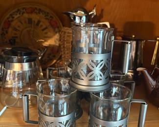 Vintage Glass Tea Glasses with Ornate Metal Holders (Set of 4)