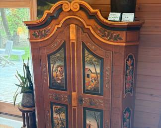 Antique German Hand-Painted Folk Art Armoire (Bauernschrank)