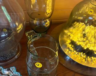 Green Glass Pitcher with Beaded Rim