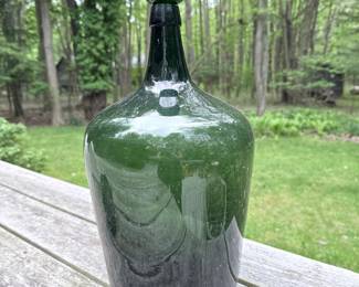 Green Glass Demijohn Bottle with Stopper