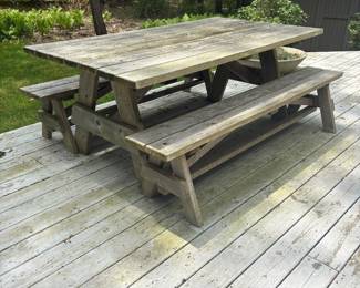 Wooden Picnic Table with Attached Benches