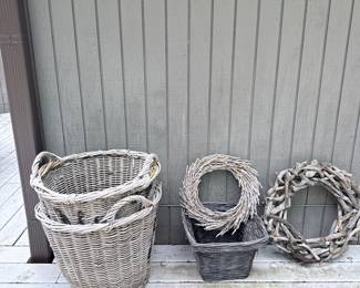 Woven Rattan Baskets and Driftwood Wreath