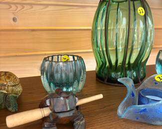 Set of 2 Caged and Fluted Glass Hurricane Candle Holders
