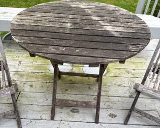 Rustic Round Wooden Folding Bistro Table and Chairs Set