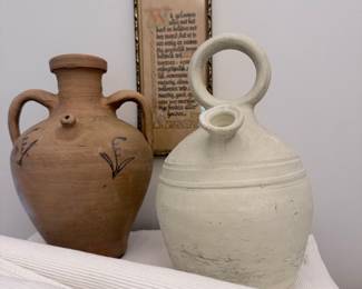 Terracotta Botijo with Ring Handle and Amphora Pitcher