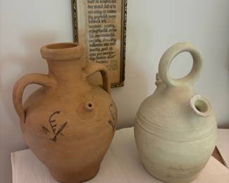 Terracotta Botijo and Glazed Earthenware Jug