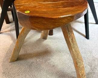 Rustic Hand-Carved Wooden Three-Legged Stool