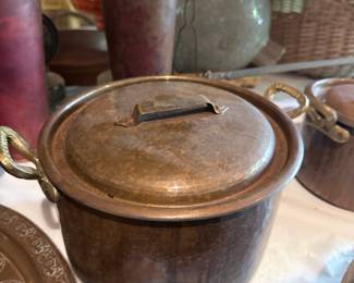 Hammered Copper Pot with Lid and Dovetail Seam