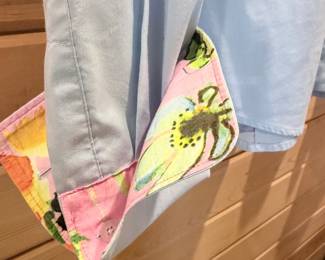 Light Blue Button-Up Shirt with Abstract Floral Print Cuffs