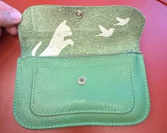 Keezie Cat & Birds Leather Pouch - Cat Chase Small