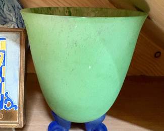 Art Glass Vase with Blue Feet