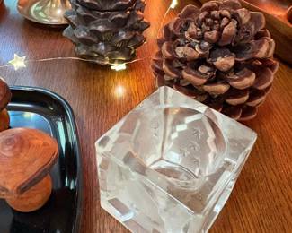 Cut Crystal Square Votive Candle Holder with Star Etching