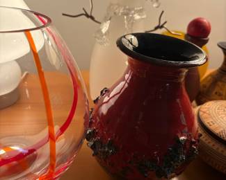 Red Textured Vase with Black Rim - Possibly Scheurich