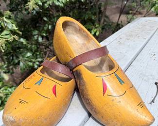 Hand-Painted Wooden Clogs with Leather Straps