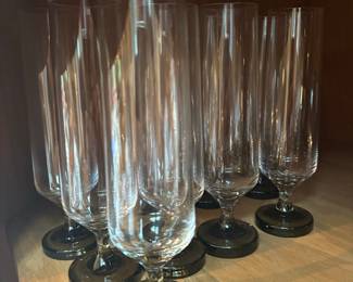 Set of 6 Vintage Bohemia Crystal Claudia Flutes with Smoked Bases