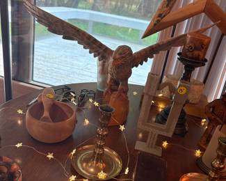 Hand-Carved Wooden Eagle Sculpture