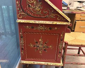 Hand-Painted Red Chinoiserie Secretary Desk with Cabriole Legs