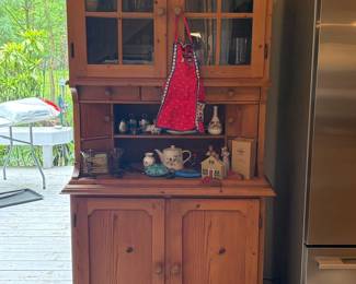 Antique Pine Welsh Dresser with Lead Glass Doors