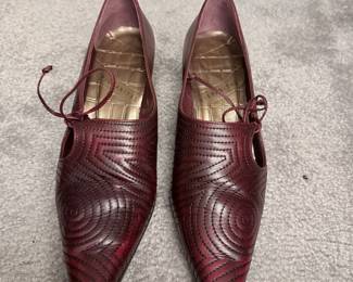 Hispanitas Women's Burgundy Leather Pointed Toe Heels