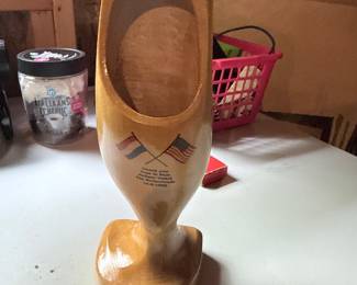 Wooden Clog Souvenir with US and Dutch Flags