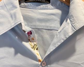 Hans Ubbink Light Blue Button-Down Shirt with Floral Trim