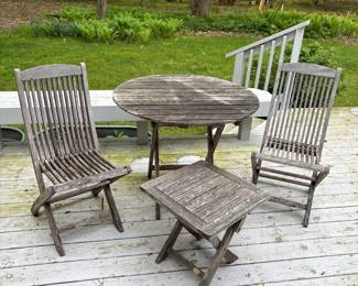 Teak Folding Bistro Set with Side Table