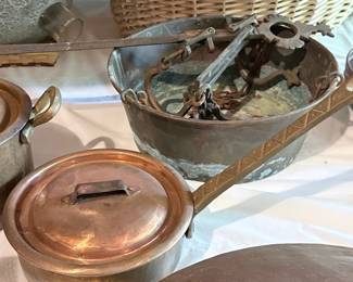 Antique Copper Pots and Scale Set