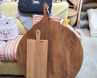 Large Round Wooden Pizza Peel with Small Wooden Cutting Board