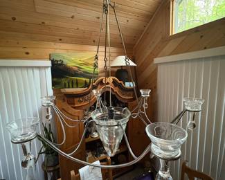 Hand-Forged Iron Chandelier with Glass Shades
