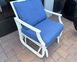White Aluminum Patio Glider Chair with Blue Cushions  Harbor Point Collection