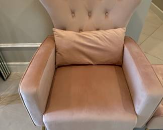 Pink Velvet Wingback Accent Chair with Ottoman
