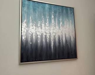 Blue Rain Textured Metallic Hand Painted Canvas Wall Art Set