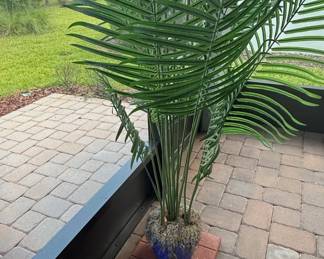 Artificial Areca Palm Plant in Cobalt Blue Pot