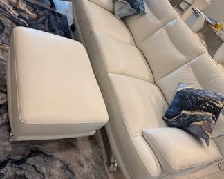 White Leather Tufted Sectional Sofa with Ottoman
