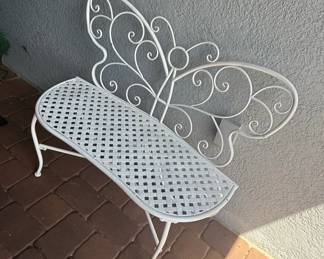 Alpine Corporation White Metal Butterfly Garden Bench